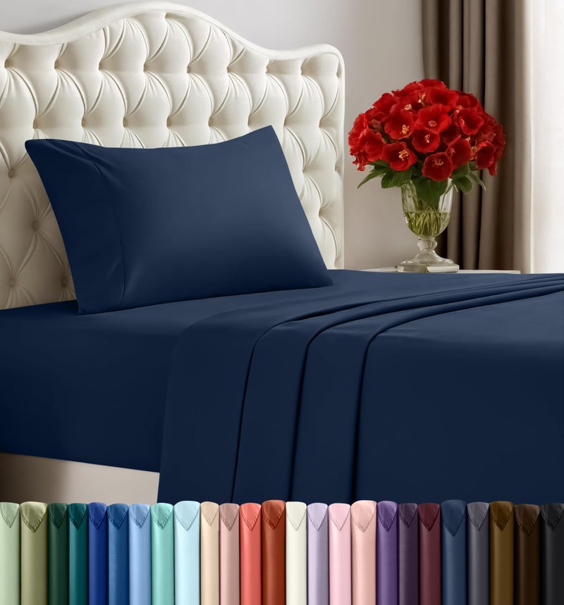 Utopia Bedding Twin Sheet Set â€“ 3 Piece Bed Sheets for Twin Size Bed, Soft and Breathable Microfiber, Includes 1 Fitted Sheet, 1 Flat Sheet and 1 Pillowcase (Navy Blue) - Image 1